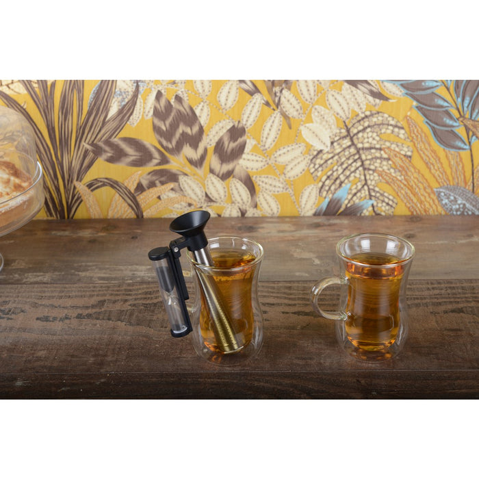 SET OF 2 DOUBLE WALL TEA CUPS WITH HANDLE