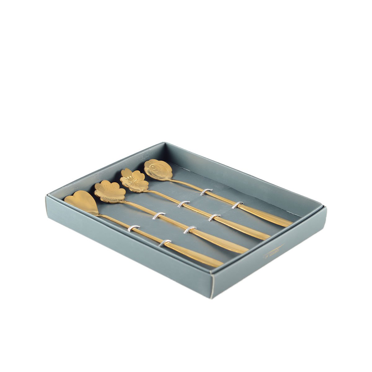 Long flower golden spoons - Lot of 4