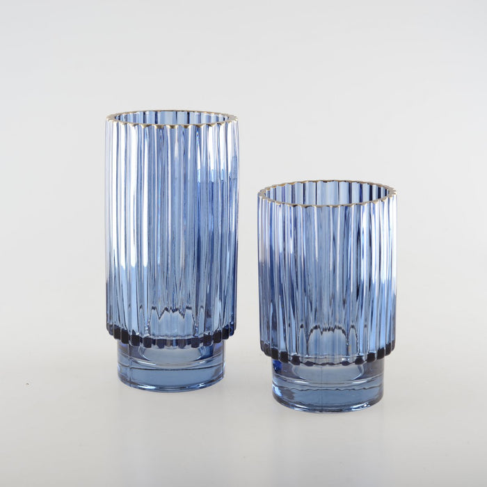 DONKERBLAUWE VAAS MET GOUDEN RAND H.15CM