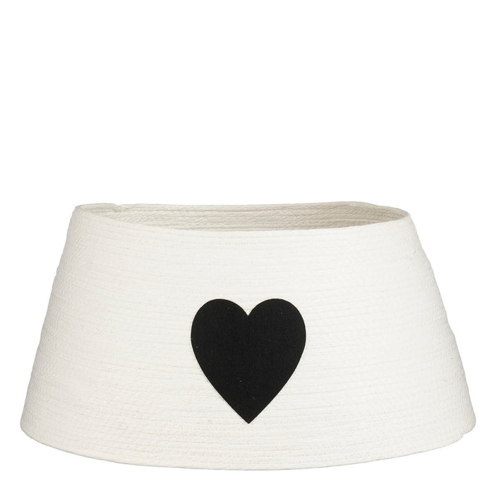 Christmas tree skirt with heart - L50 x B50 x H26 cm - paper, felt - white, black