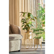 Danube flowerpot on Standard - Set of 2 - Metal - H45 x Ø23 cm - Light yellow, Gold