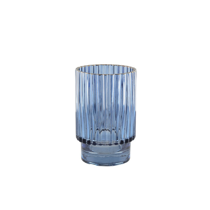 DONKERBLAUWE VAAS MET GOUDEN RAND H.15CM