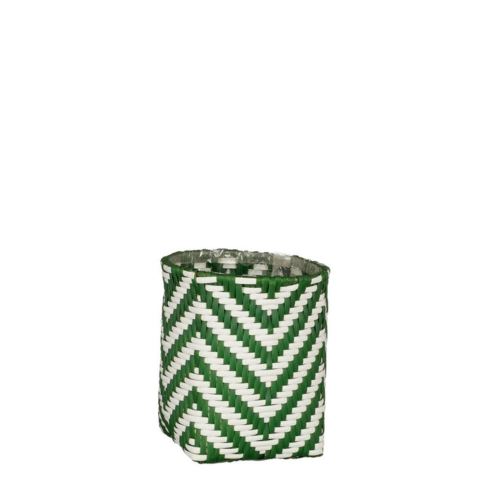 Merlijn Outdoor Plantenmand - Set van 3 - H26 x Ø24 cm - Gerecycled Plastic - Donkergroen, Wit