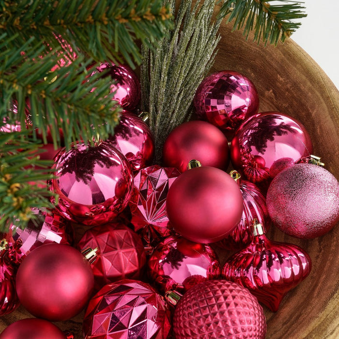 Christmas Balls Set - 60 Pieces - Ø7 cm - Unbreakable - Fuchsia