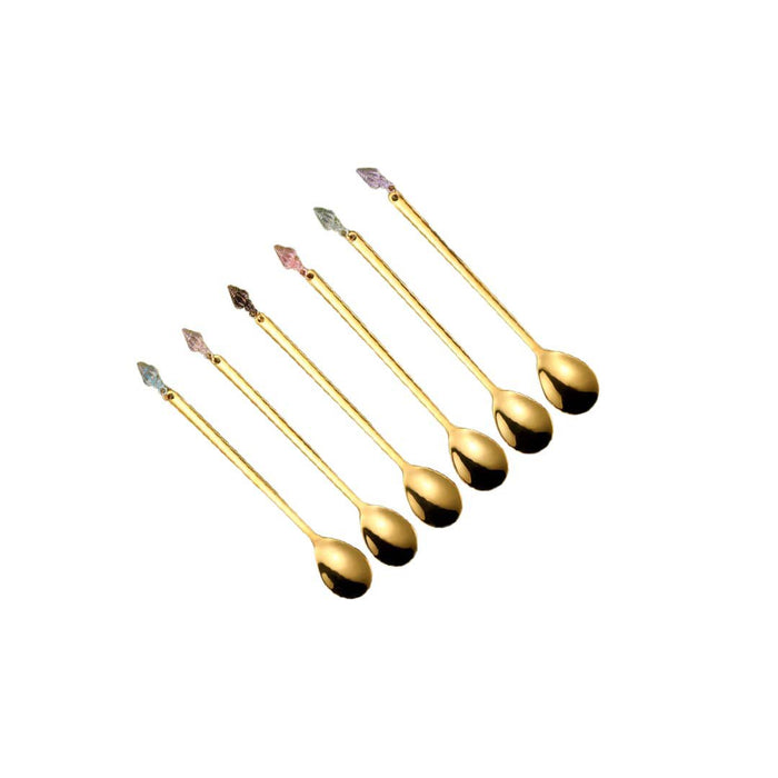 GOUDEN LEPELS MET MEERKLEURIGE SCHELPTIPS - SET VAN 6