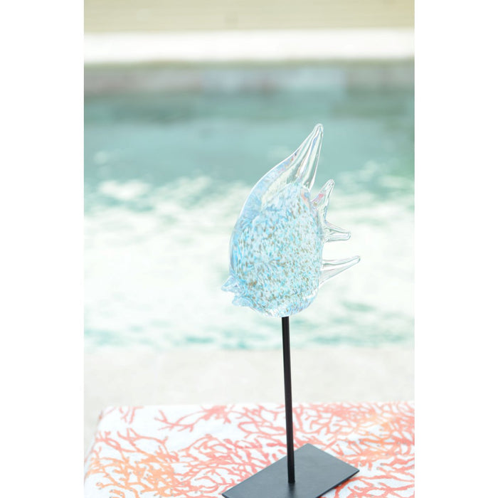 Decorative blue glass and transparent metal