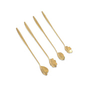 Long flower golden spoons - Lot of 4