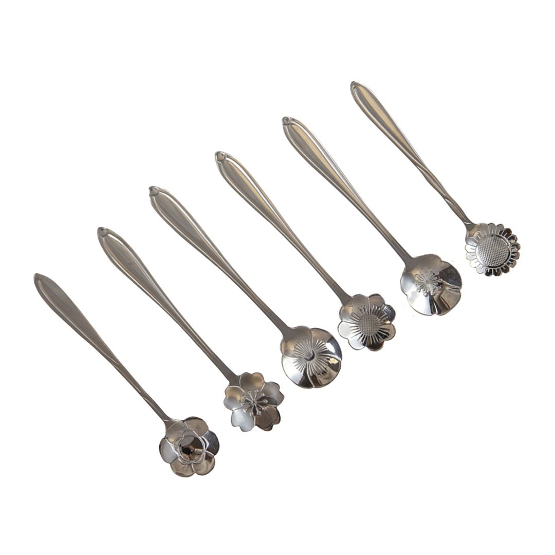 Silk -beacked flower dessert spoon - Lot of 6