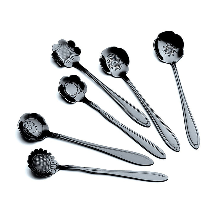 ZWARTE ASSORTIMENT BLOEMEN TAARTLEPELS - SET VAN 6
