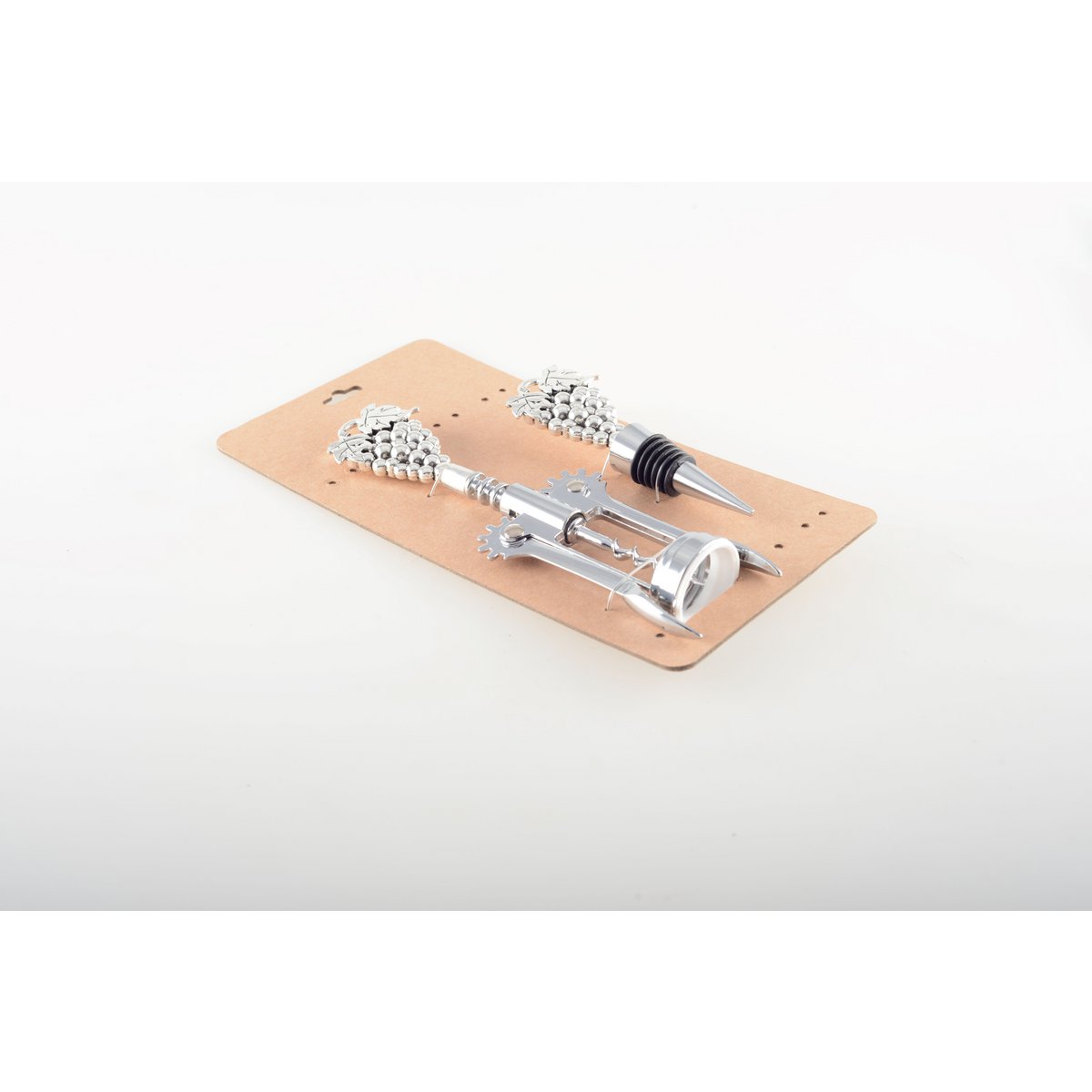 CORKSCREW AND SILVER GRAPE BOTTLE STOPPER