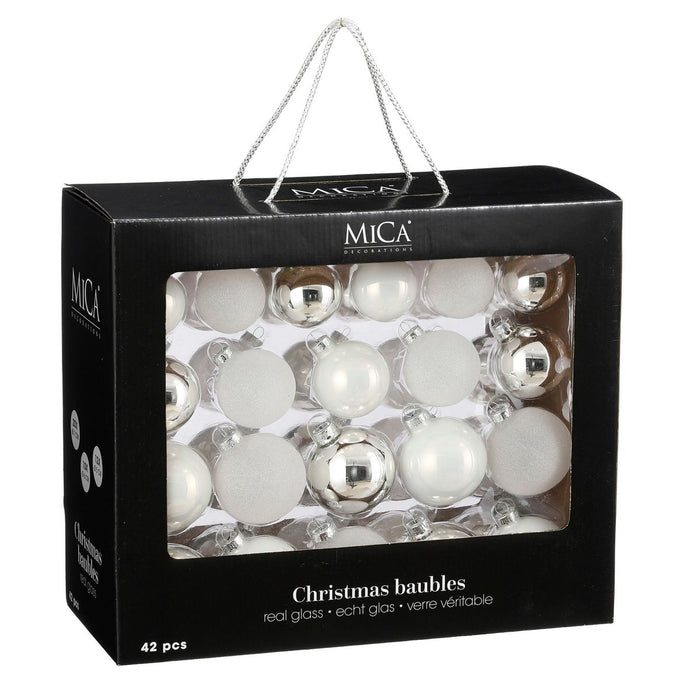 Christmas Balls Set - 42 Pieces - Ø7 cm - Glass - White