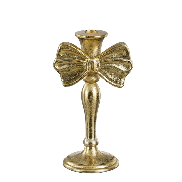 Candlestick with bow - L11 x B8 x H20 cm - Aluminum - Gold