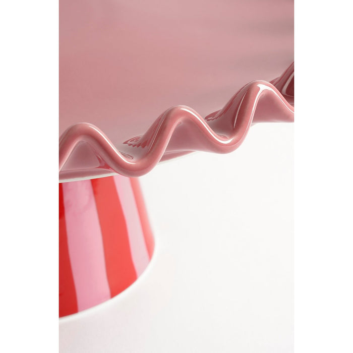 Bella Taartstandaard - H13 x Ø30 cm - Keramiek - Roze, Rood