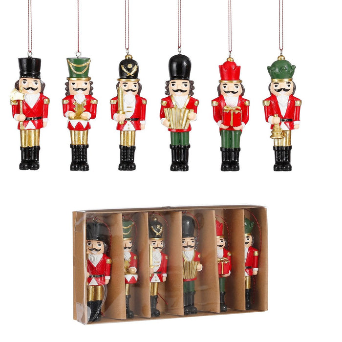 Christmas ornament Nutcracker - Set of 6 - L4 x B2 x H11 cm - Polyester - Red