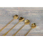 Long flower golden spoons - Lot of 4