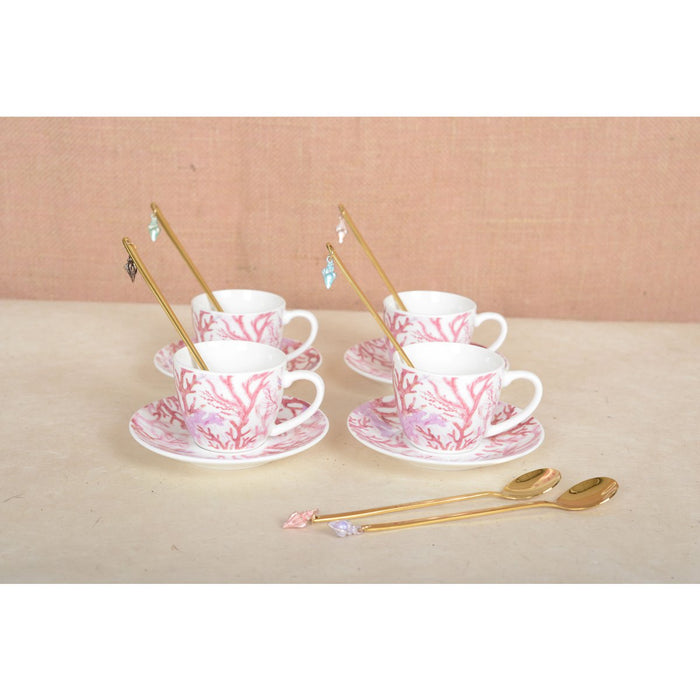 GOUDEN LEPELS MET MEERKLEURIGE SCHELPTIPS - SET VAN 6