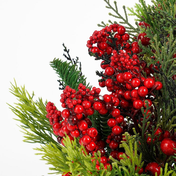 Cedar artificial Christmas tree in pot - h45 x Ø18 cm - red, green