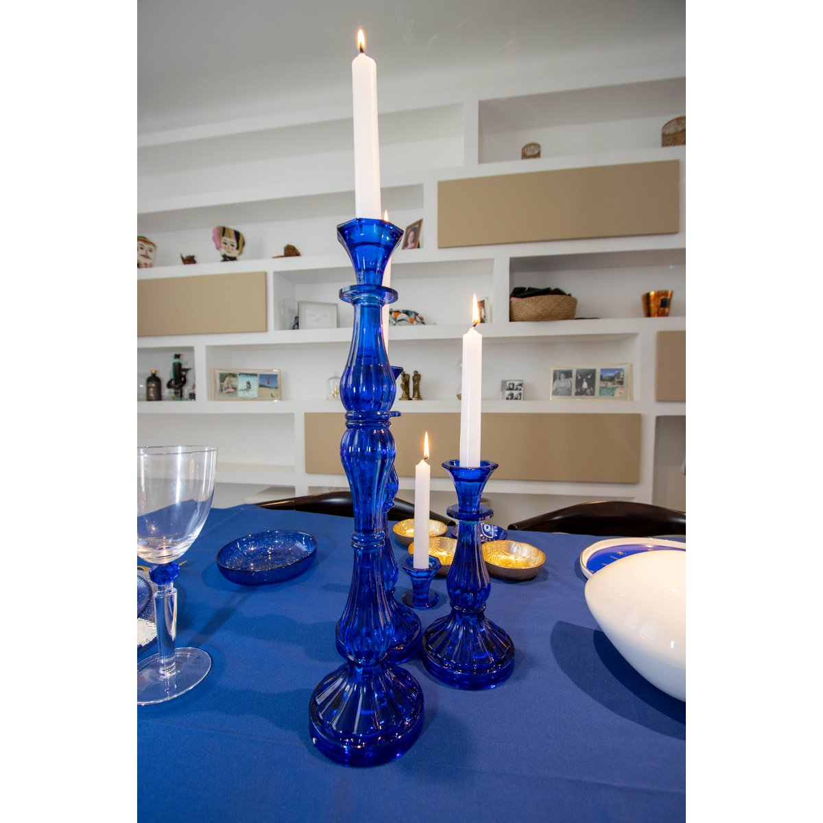 Blue candlestick large model H41cm