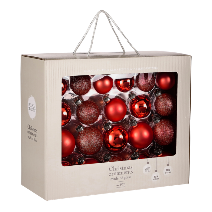 Christmas Balls Set - 42 Pieces - Ø7 cm - Glass - Red