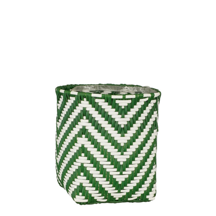 Merlijn Outdoor Plantenmand - Set van 3 - H26 x Ø24 cm - Gerecycled Plastic - Donkergroen, Wit