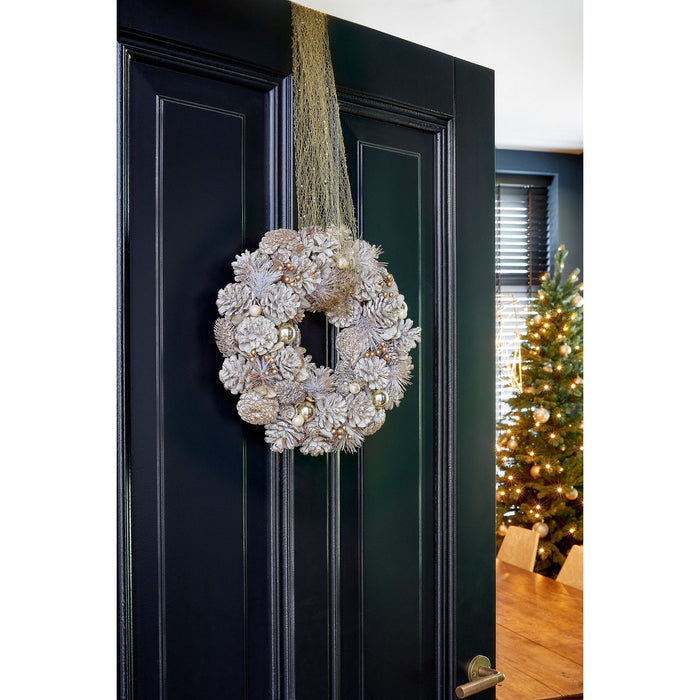 Hanley Christmas wreath with pine cones - H9 x Ø34 cm - White