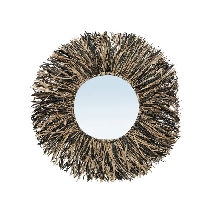 De Raffia Fringe Spiegel - Naturel Zwart - S