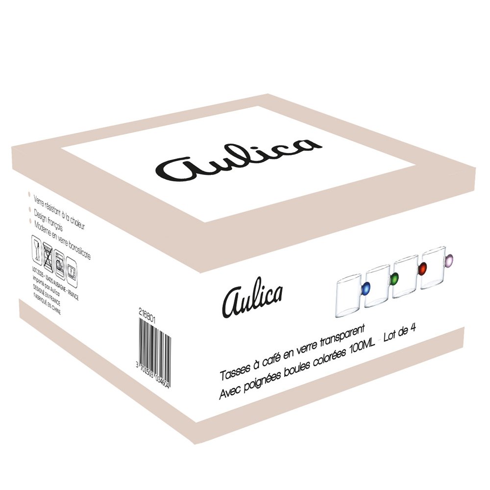 CLEAR GLASS COFFEE MUG WITH COLORFUL BALL HANDLE 100ML