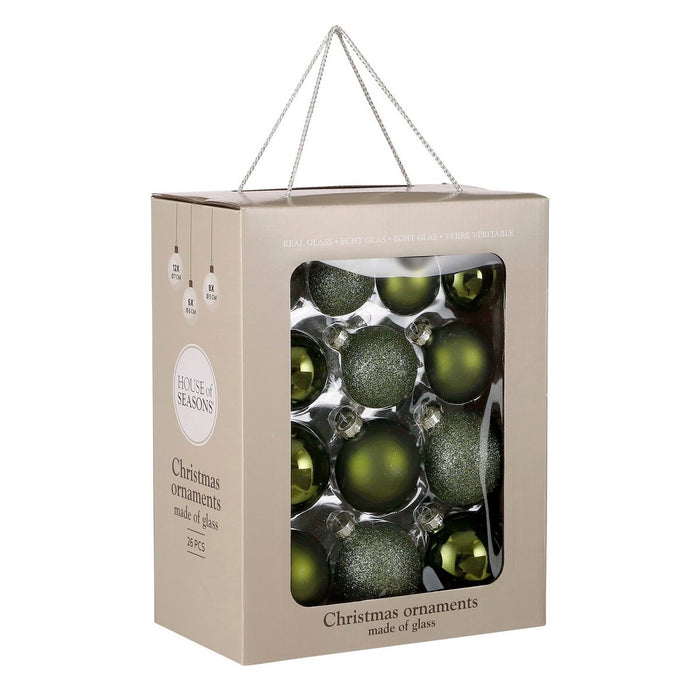 Christmas Balls Set - 26 Pieces - Ø7 cm - Glass - Dark Green