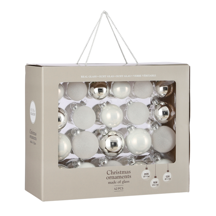 Christmas Balls Set - 42 Pieces - Ø7 cm - Glass - White