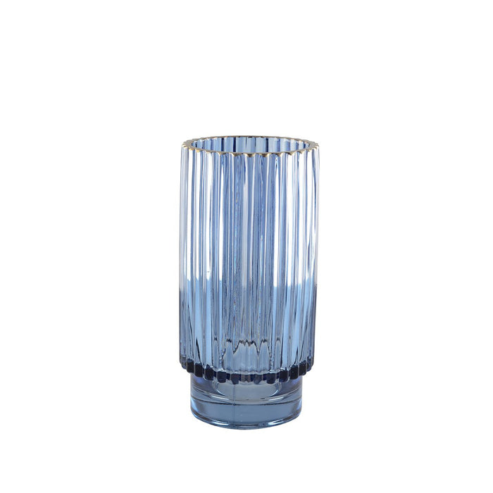 DONKERBLAUWE VAAS MET GOUDEN RAND H.20CM